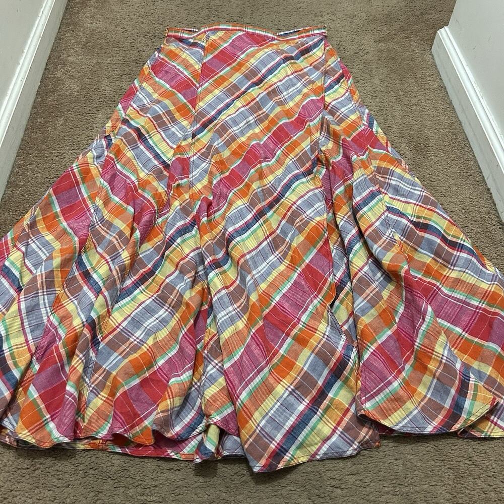 Polo Ralph Lauren Plaid Maxi Wrap Skirt Size 14 Pink Yellow